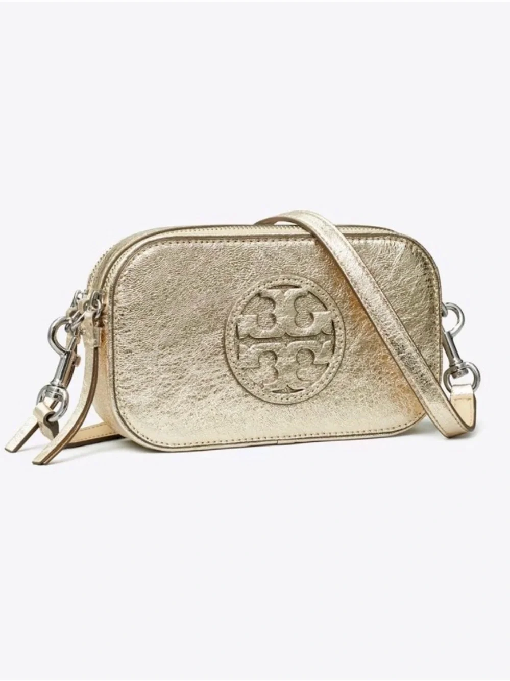 Tory Burch Gold Leather Miller Mini Metallic Crossbody Bag